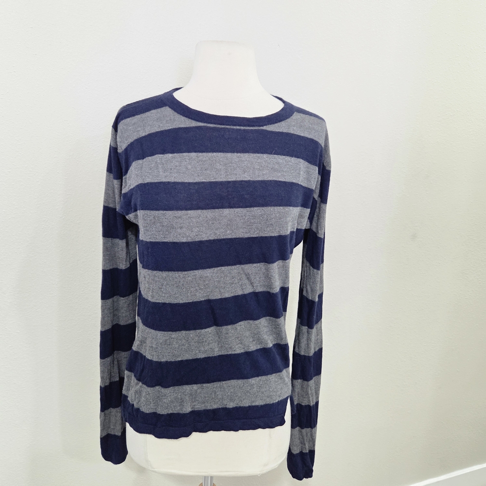 Jenny Kayne Striped Navy and Gray Women's Sweater